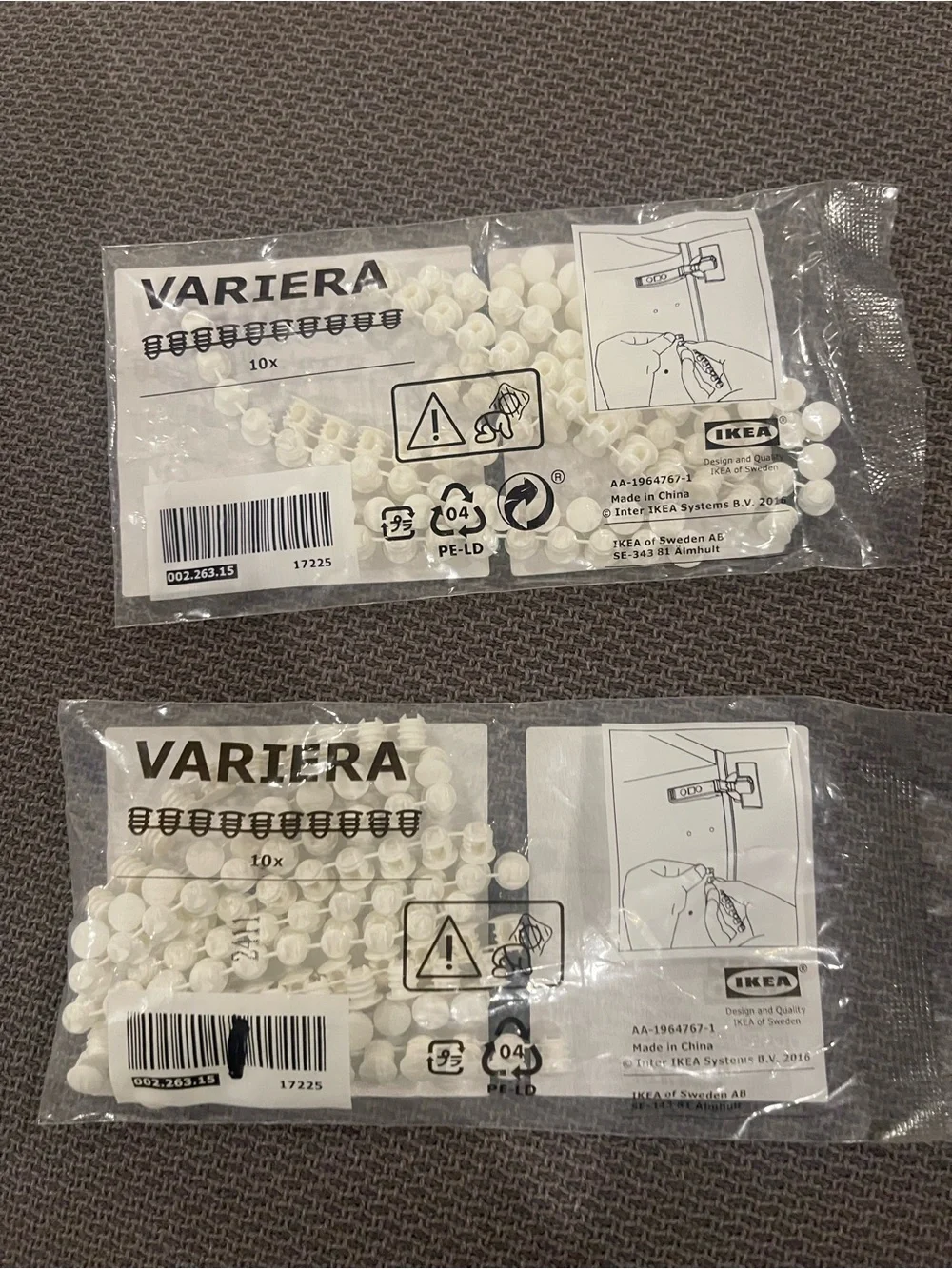 IKEA VARIERA White Cable Clips - Pack of 10 (2 Packs Shown)